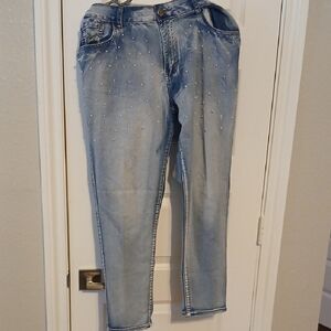 VIP Light Blue Skinny Jeans with Pearl Details